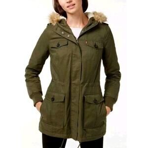 Levi Strauss NEW Fur Hood Parka Coat Size Medium Green Jacket Sherpa Lined